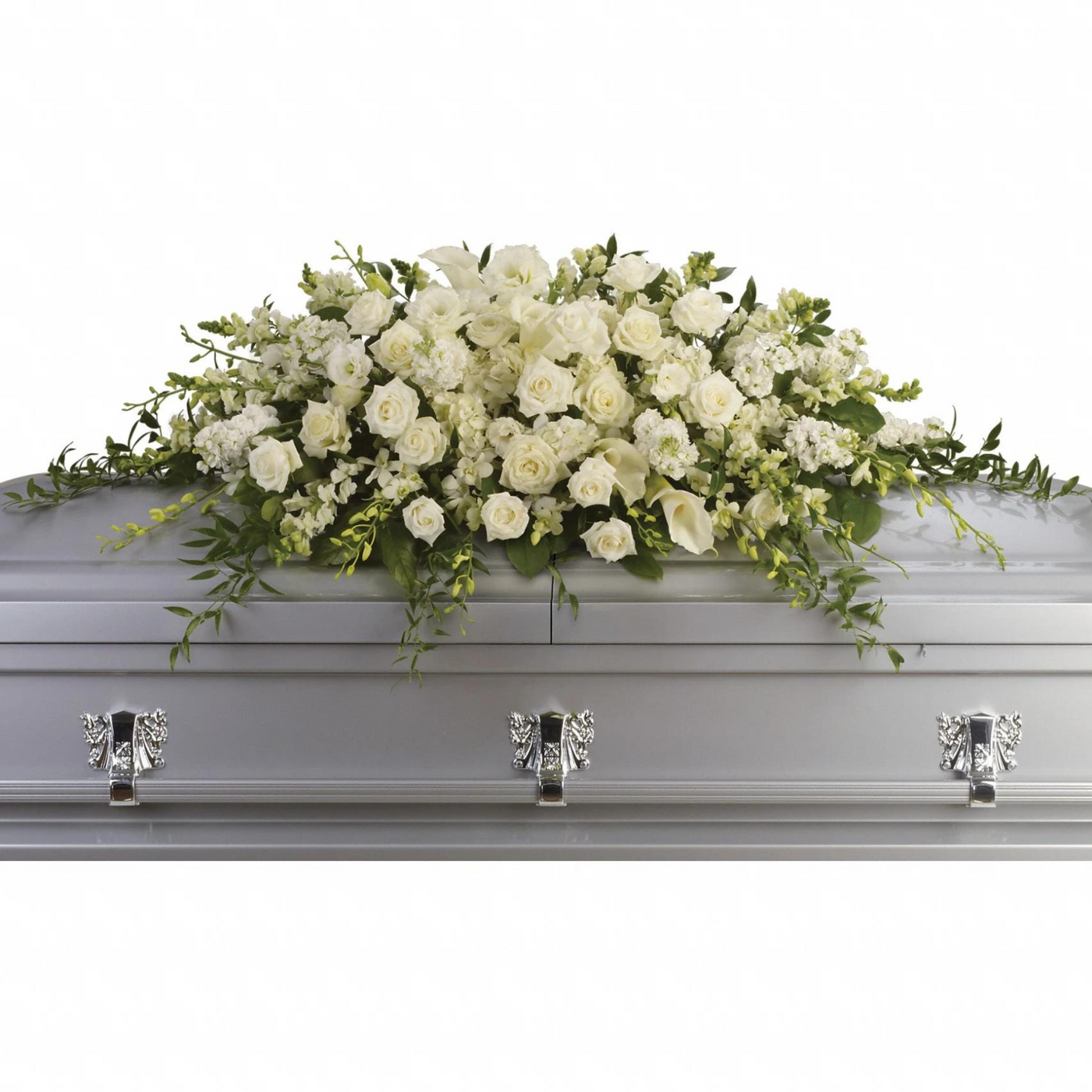 Peaceful White Casket Funeral Flowers