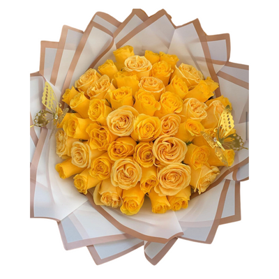 50 Yellow Bright Roses Bouquet