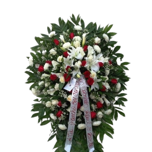 Premium Red and White Funeral Standing Spray