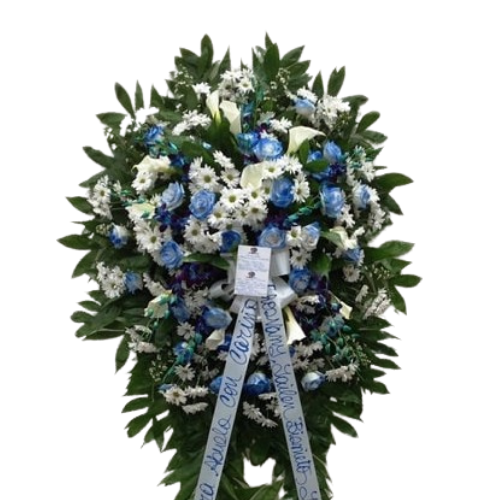 Blue and White Funeral Standing Spray