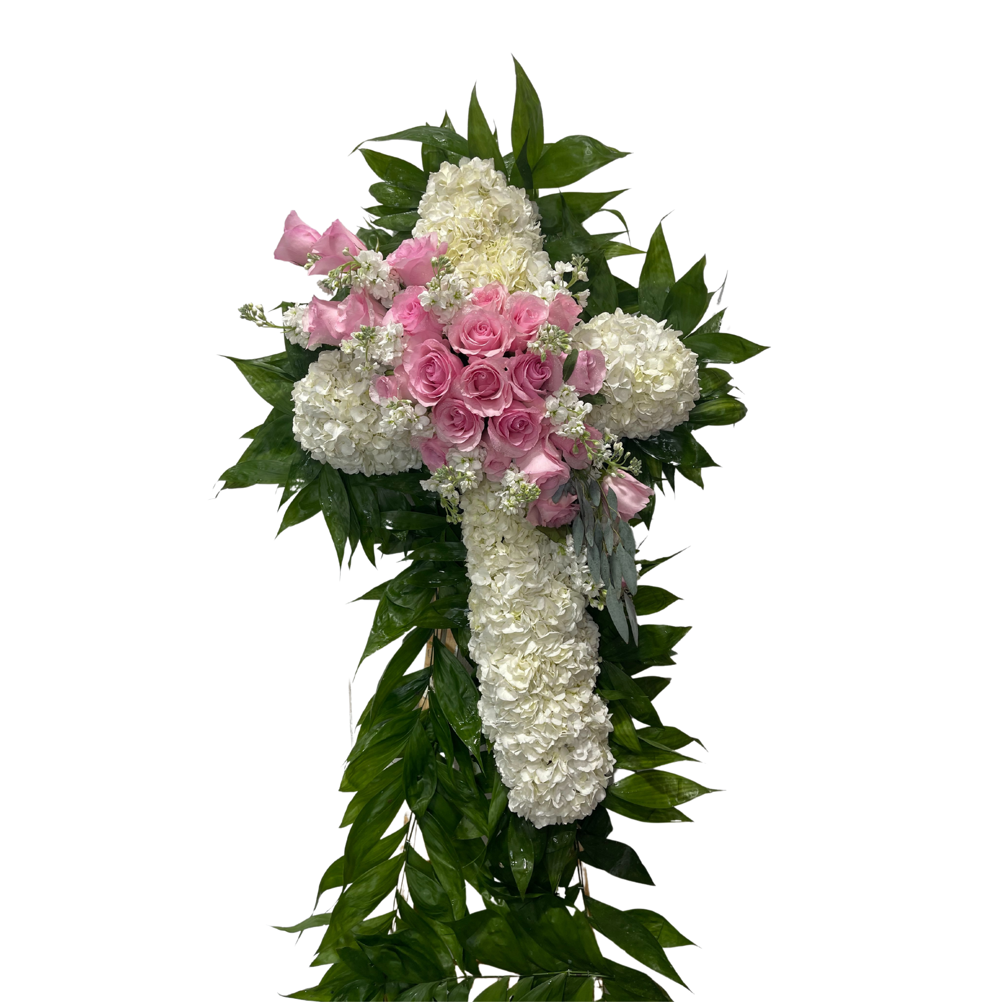 Pink and White Cross Standing Spray – Terra Flowers Miami
