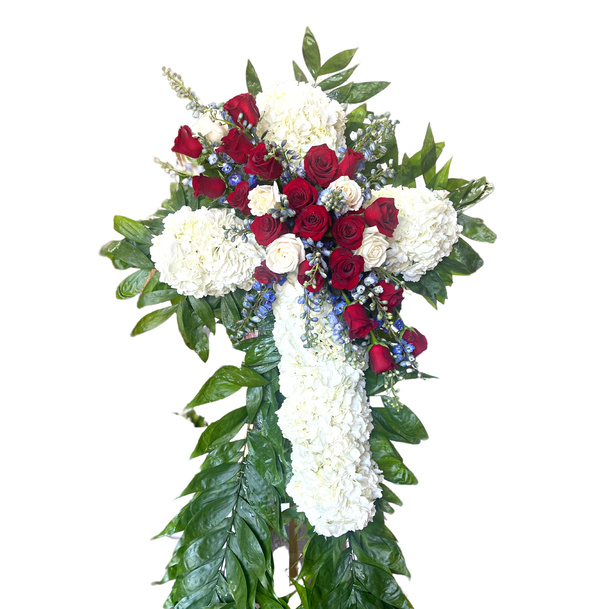Red, White & Blue Cross Standing Spray – Terra Flowers Miami