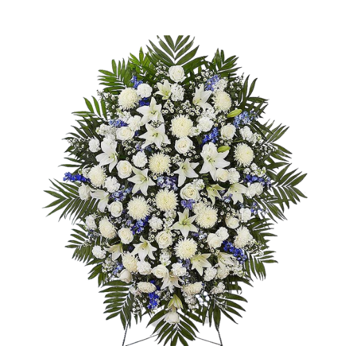 Premium White and Blue Funeral Standing Spray