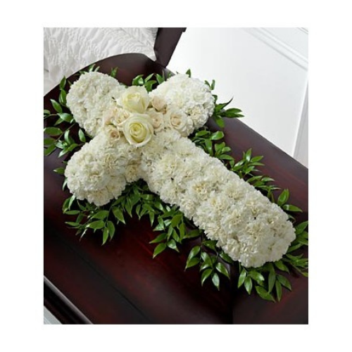 White Cross Casket Funeral Flowers