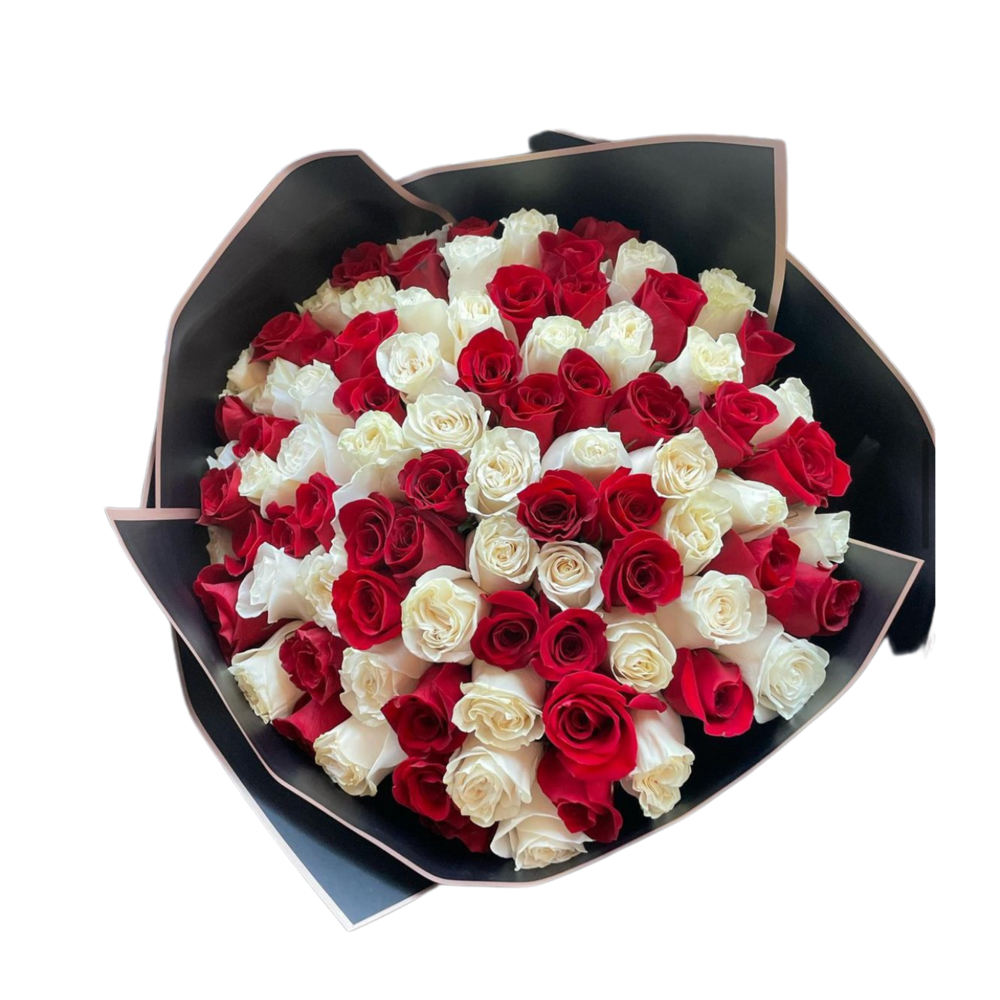 100 Red & White Roses Bouquet – Terra Flowers Miami