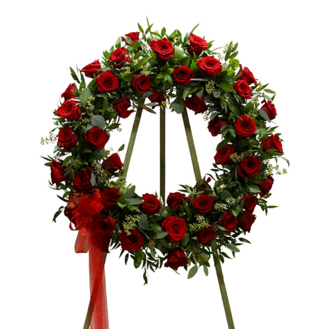 Garden Red Roses Funeral Standing Wreath