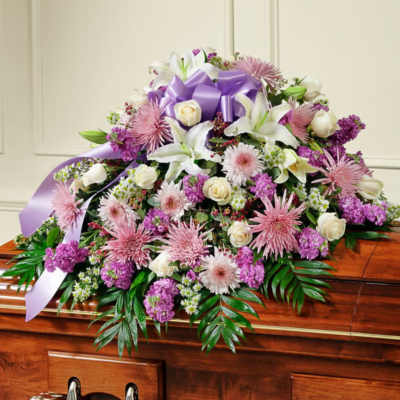 Lovely Lavender Casket Funeral Flowers