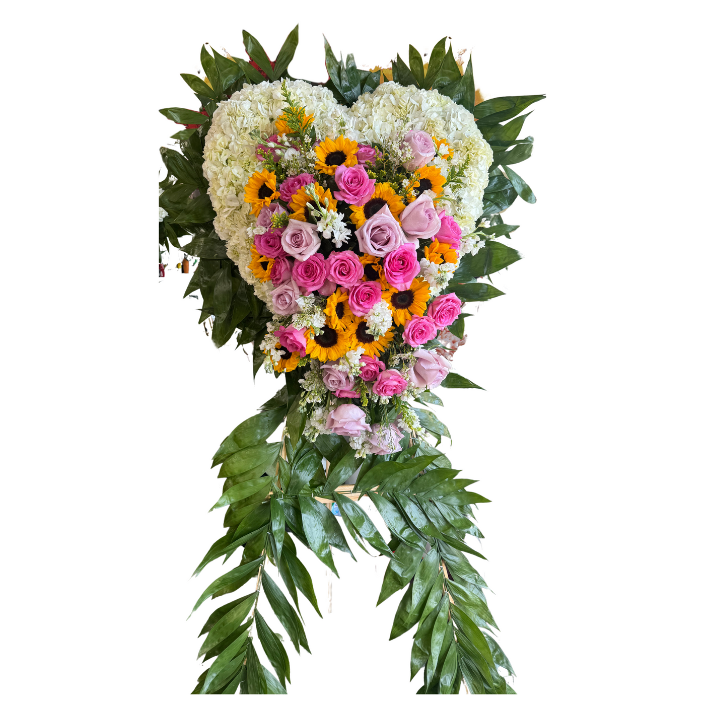 Sunflowers & Pink Funeral Standing Heart