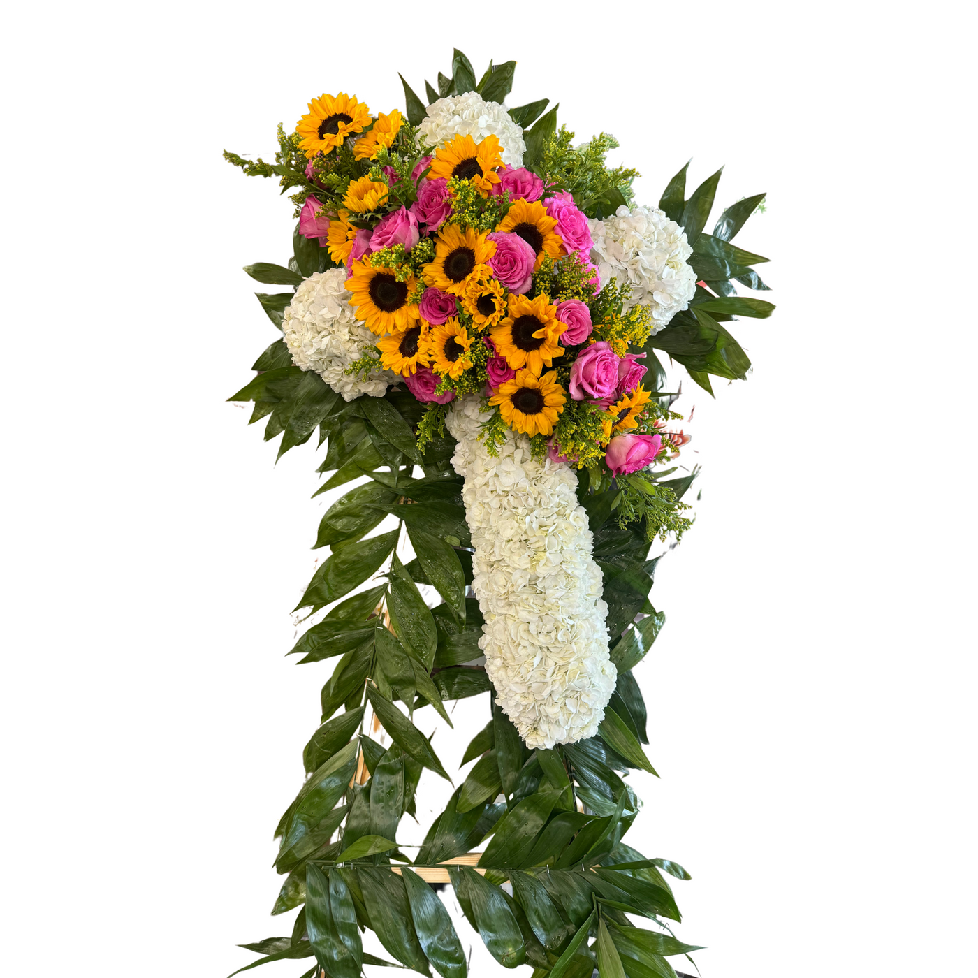 Sunflowers & Pink Funeral Standing Cross