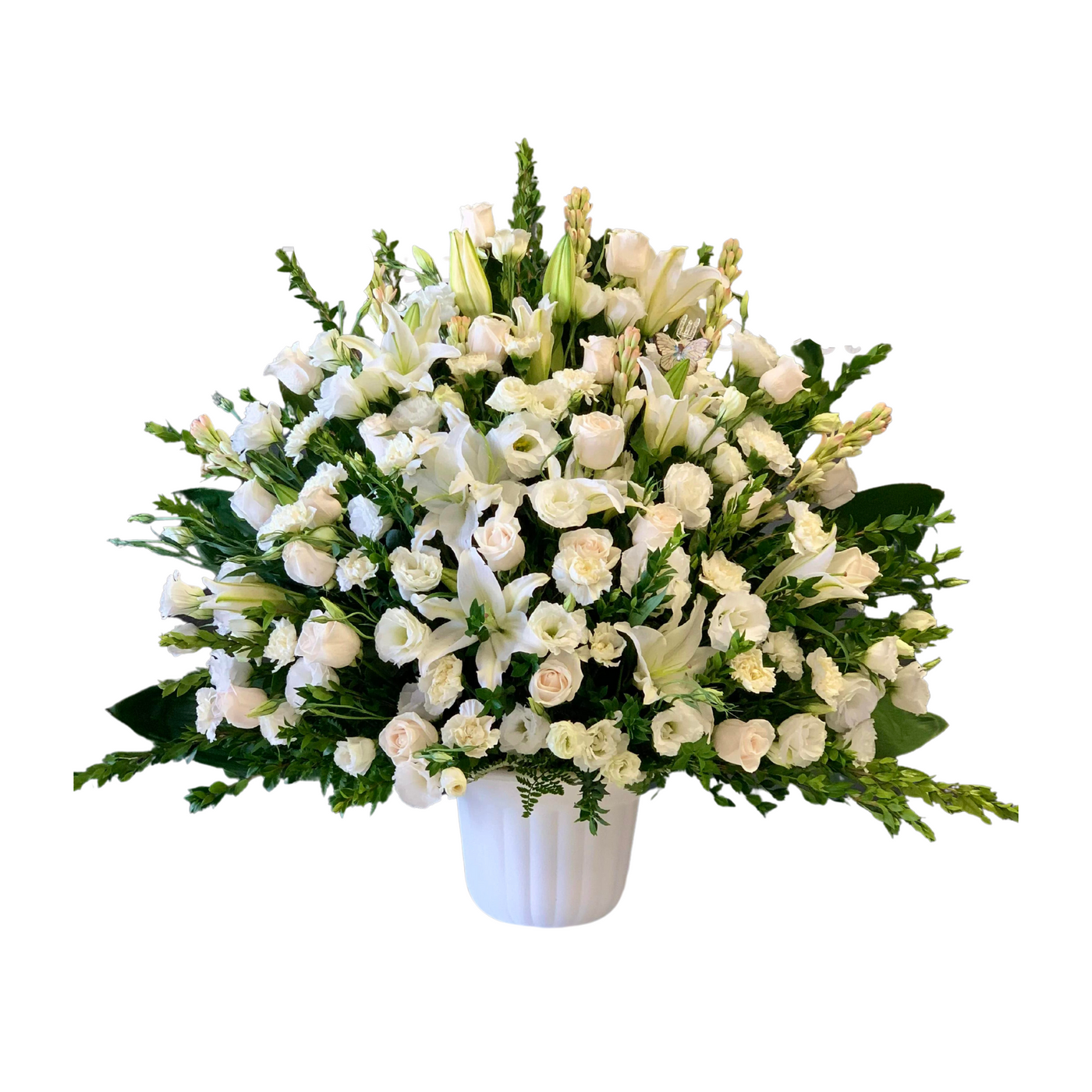Grande White Funeral Basket Flowers