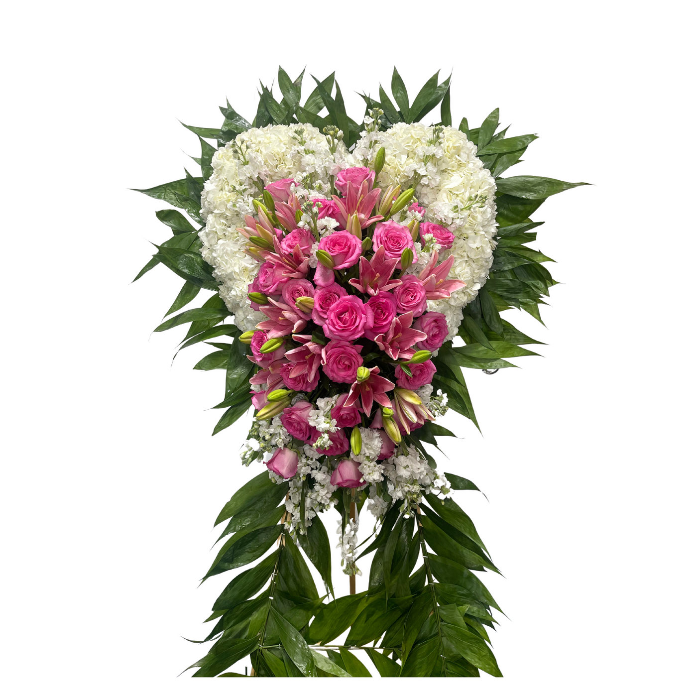 White and Pink Funeral Standing Heart