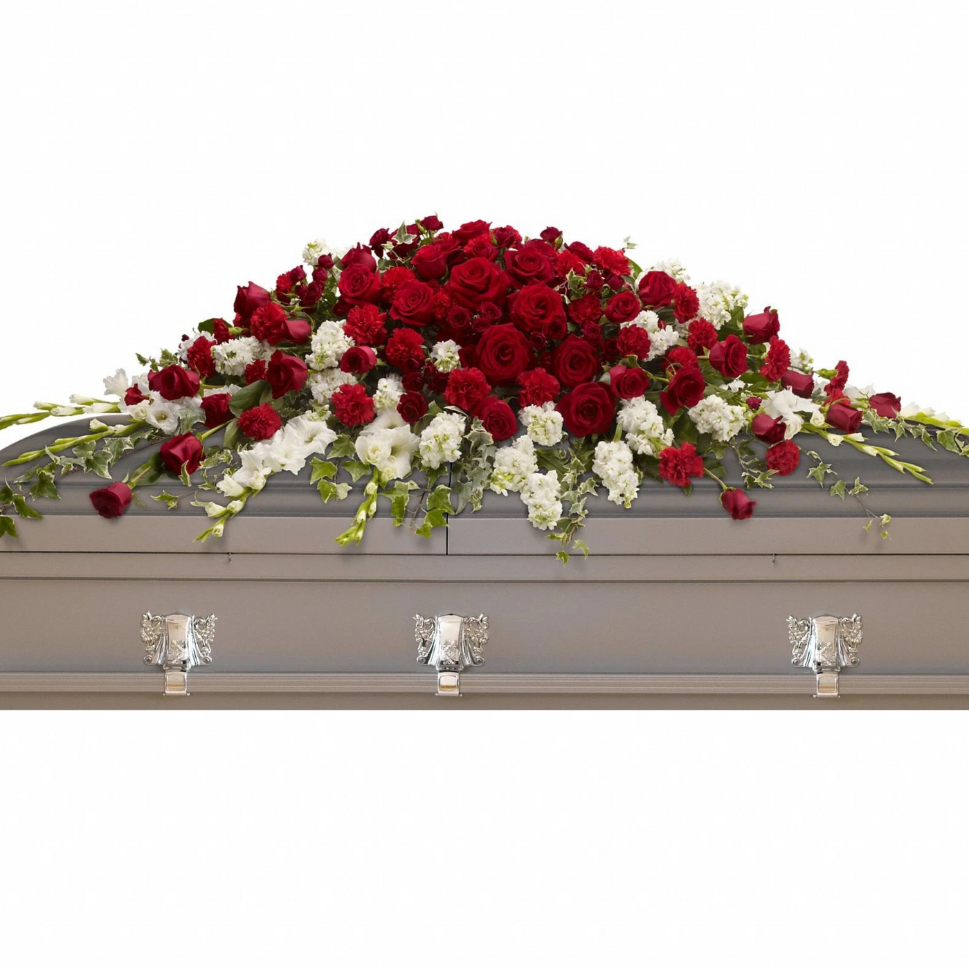 Red and White Casket Funeral Flowers