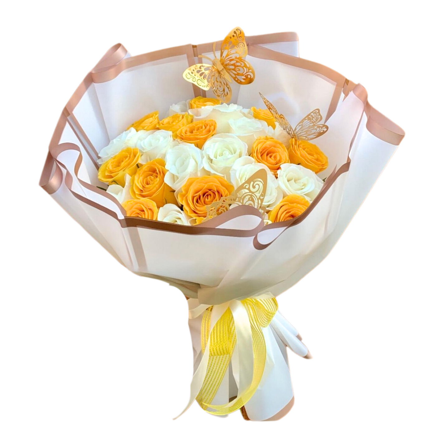 25 White & Yellow Roses Bouquet