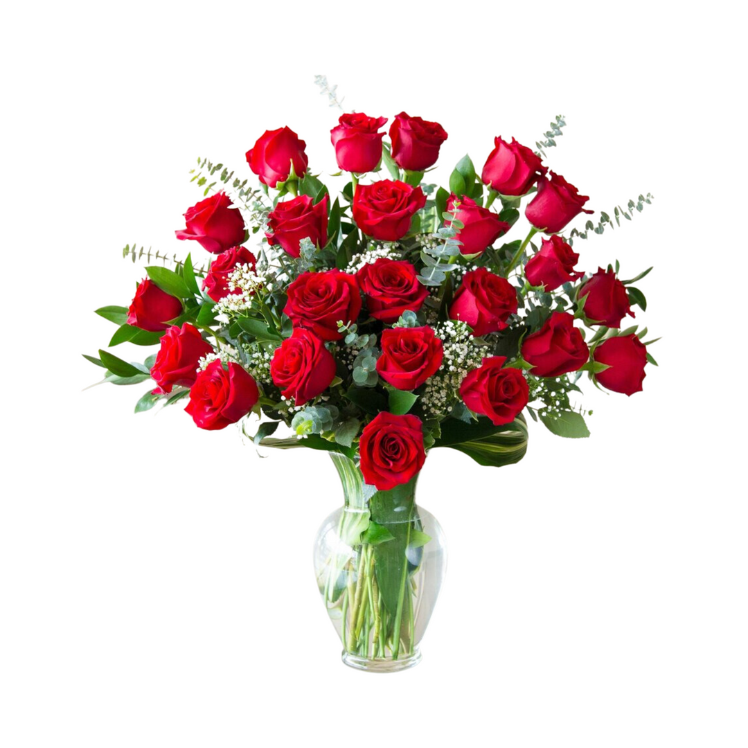 2 Dozen Roses in Clear Vase – Terra Flowers Miami