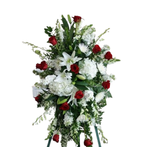 Modern White and Red Funeral Standing Spray