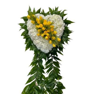 Yellow and White Funeral Standing Heart