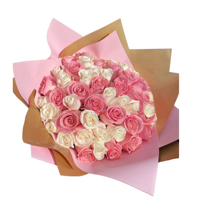50 Pink & White Roses Bouquet