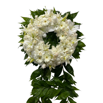 Peaceful White Standing Funeral Wreath