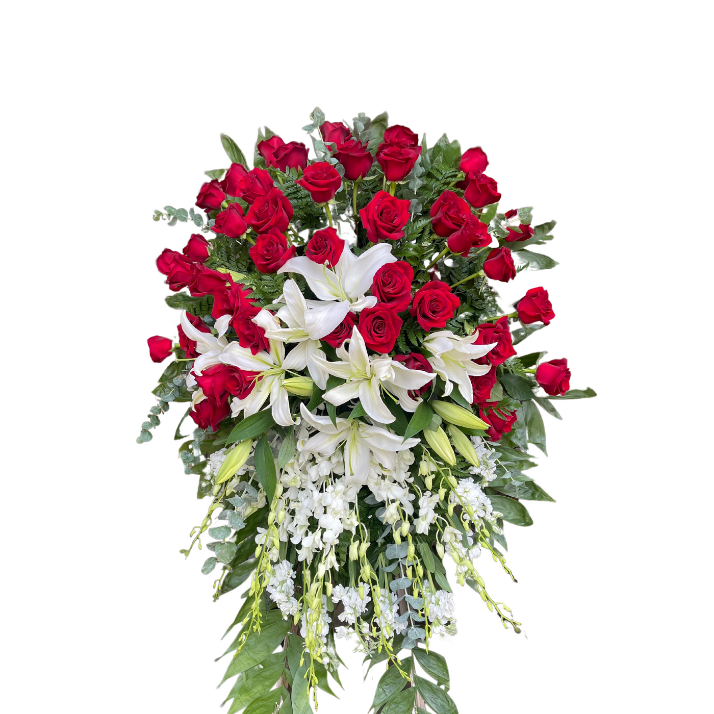 Red and White Cascading Standing Spray