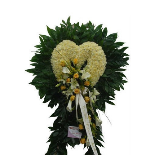 Yellow and White Funeral Standing Heart
