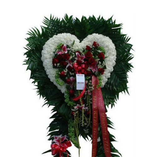 Premium White and Red Funeral Standing Heart