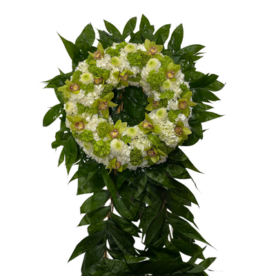 Green and White Standing Funeral Wreath