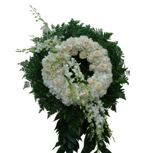 Cascading White Funeral Standing Wreath