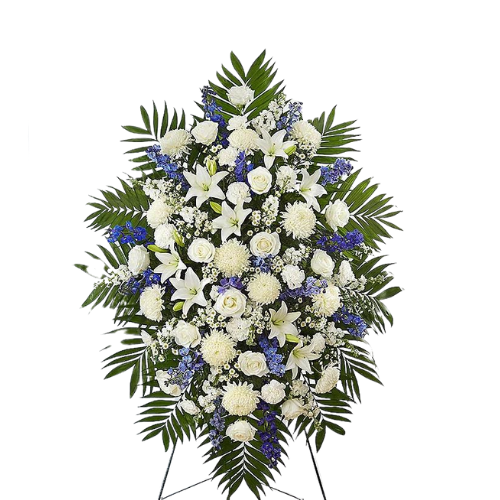 White and Blue Funeral Standing Spray