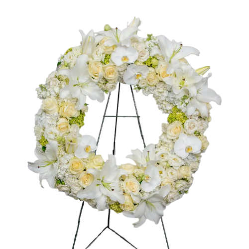 Premium White Funeral Standing Wreath