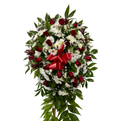 Red and White Funeral Standing Spray