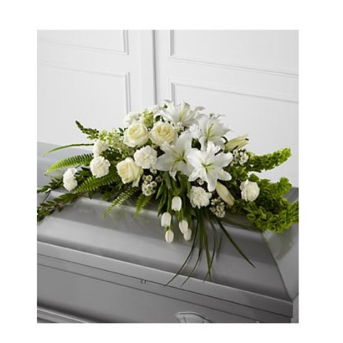 White Casket Funeral Flowers