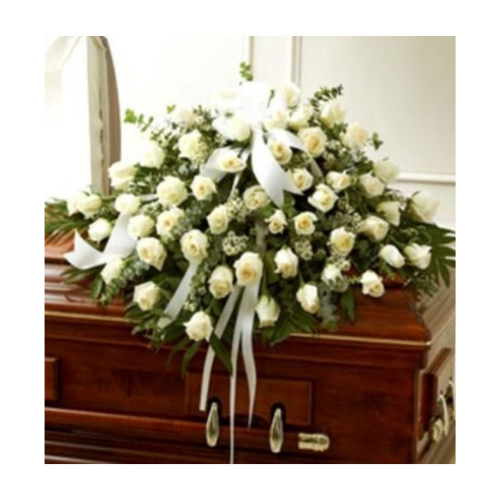 Garden White Casket Funeral Flowers