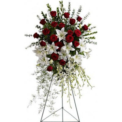 Red and White Cascading Standing Spray